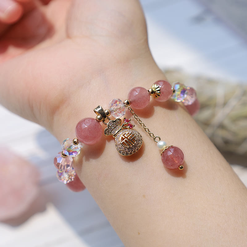 Pulsera positiva con dije para bolsa de dinero con cristal de cuarzo fresa Natural y Buddha Stones