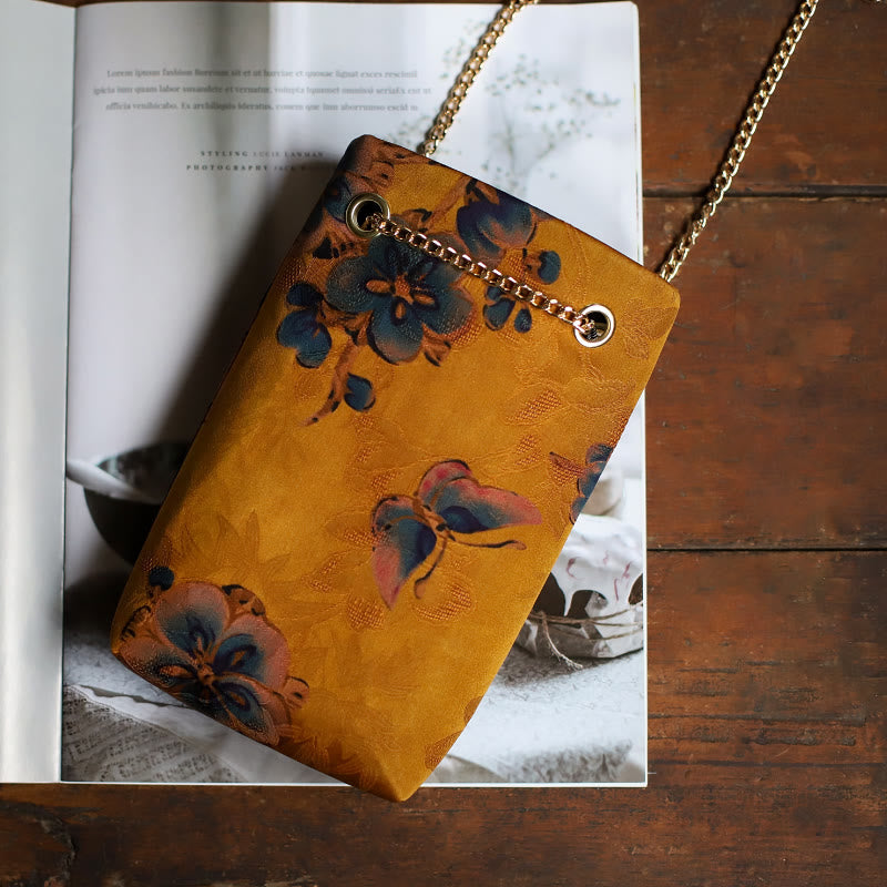 Bolso bandolera con cadena de metal caqui y hoja de arce pequeña con Buddha Stones , bolso de hombro, bolso para teléfono móvil