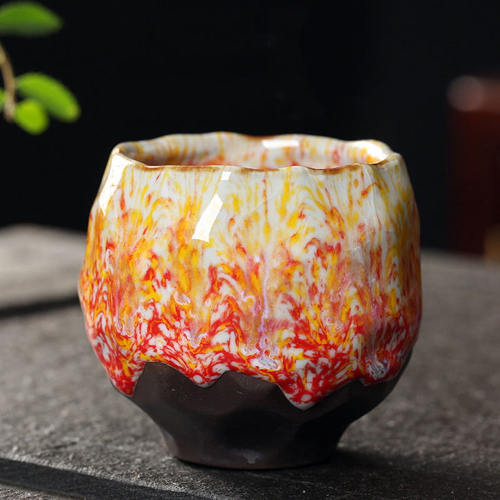Taza de té de cerámica con Buddha Stones, color naranja, rojo, verde y amarillo, taza de té de Kung Fu