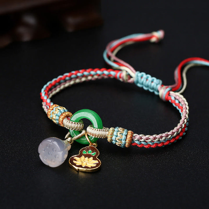 Buddha Stones, cuerda colorida, calcedonia, loto, Jade, paz, hebilla, armonía, pulsera con dije de calabaza