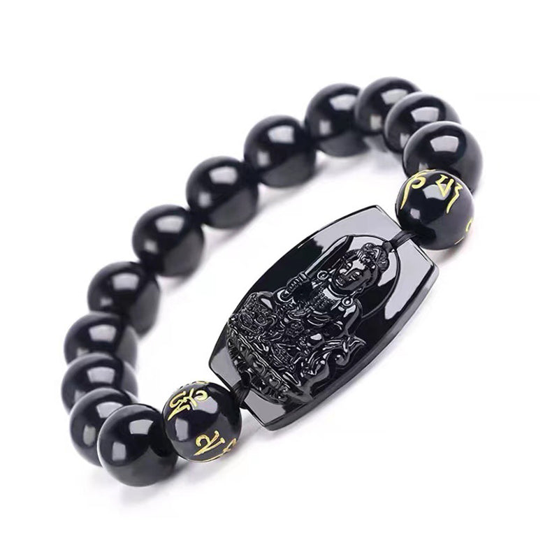 Pulsera de protección de obsidiana del zodiaco chino con Buddha Stones