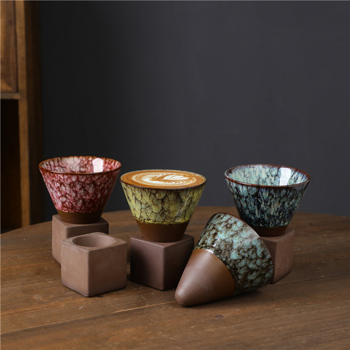 Taza de café de cerámica con cambio de horno Retro Buddha Stones, taza de café expreso con Base de 200ml