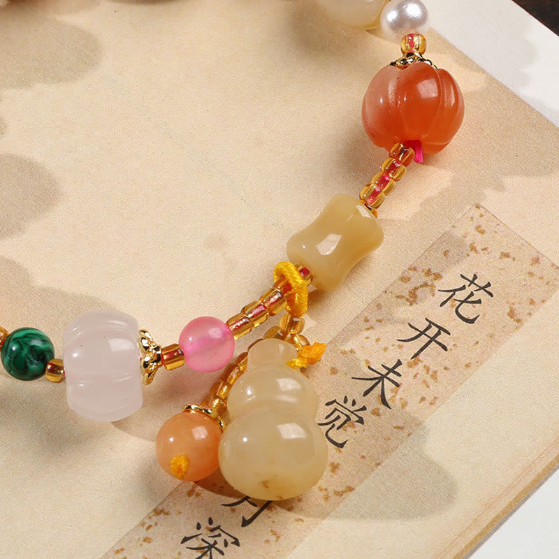Pulsera de abalorios de riqueza con cuentas de calabaza Pixiu, cristales de Jade de seda dorada Natural