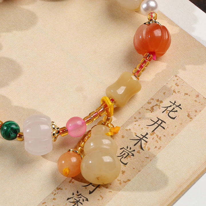 Pulsera de abalorios de riqueza con cuentas de calabaza Pixiu, cristales de Jade de seda dorada Natural