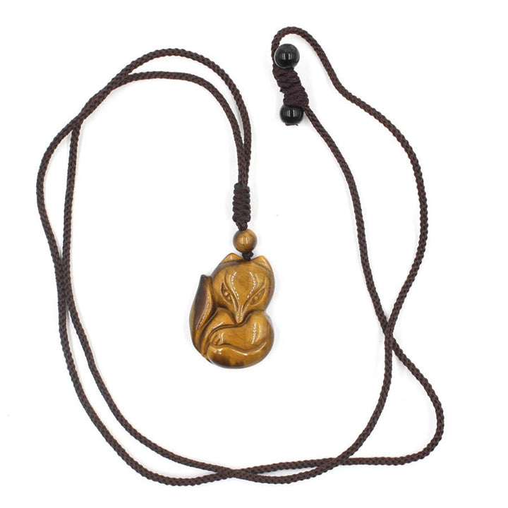 Collar con colgante de amuleto de obsidiana negra natural con Buddha Stones , ojo de tigre, hielo, obsidiana y zorro