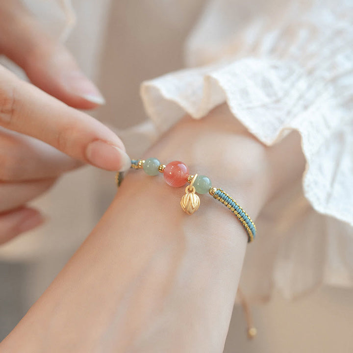 Pulsera de hilo con Buddha Stones, ágata roja, Jade, loto, confianza, calma
