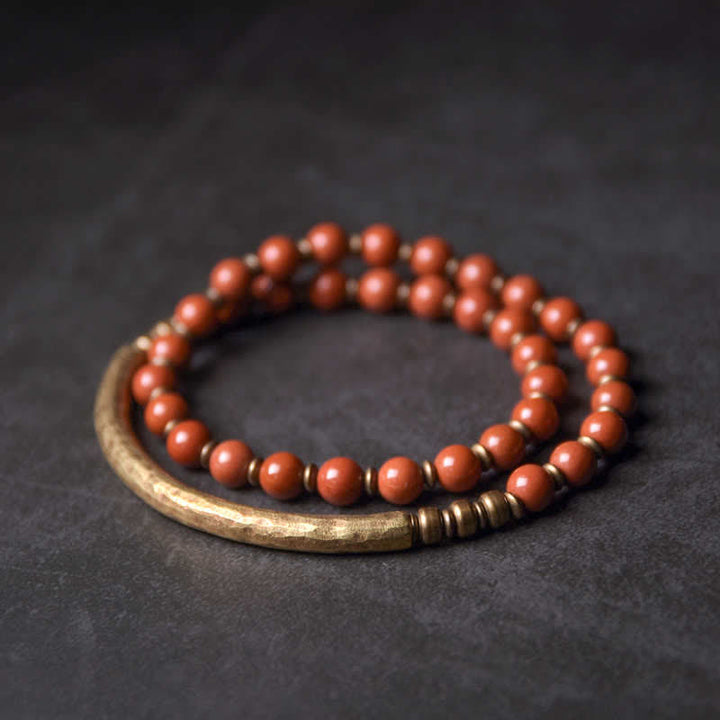 Pulsera de pareja de paz con Buddha Stones, jaspe rojo, ágata de musgo, cristal de obsidiana negra, cobre