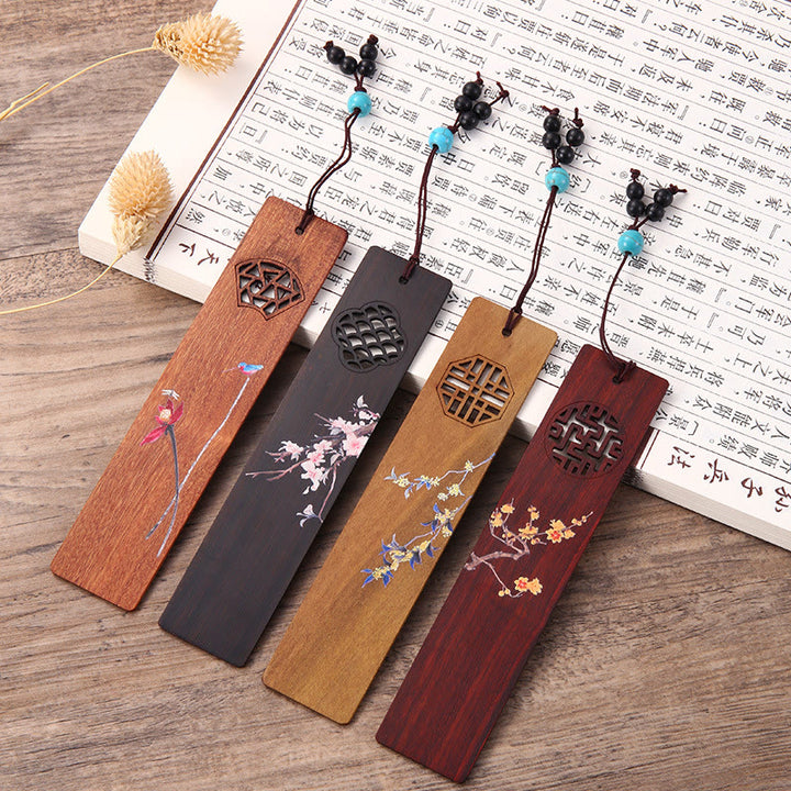 Buddha Stones, 4 Uds., cuatro estaciones, ciruela, orquídea, bambú, crisantemo, ópera de Pekín, marcapáginas de madera con caja de regalo