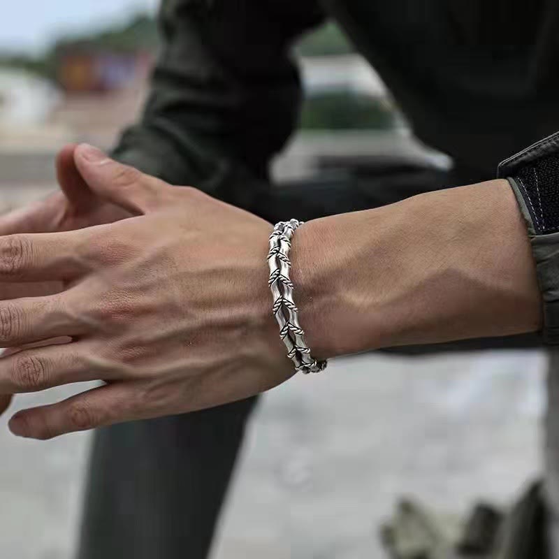 Brazalete de pulsera de la suerte con patrón de bambú de doble capa Vintage de Buddha Stones