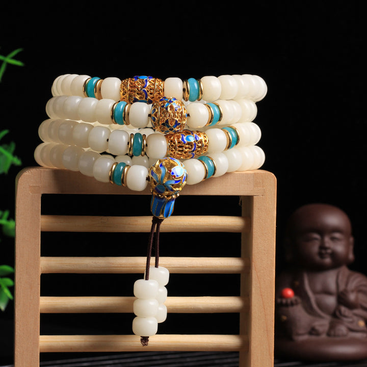 Pulsera de riqueza con 108 cuentas de Mala de semillas de Bodhi, color blanco Natural, Buddha Stones