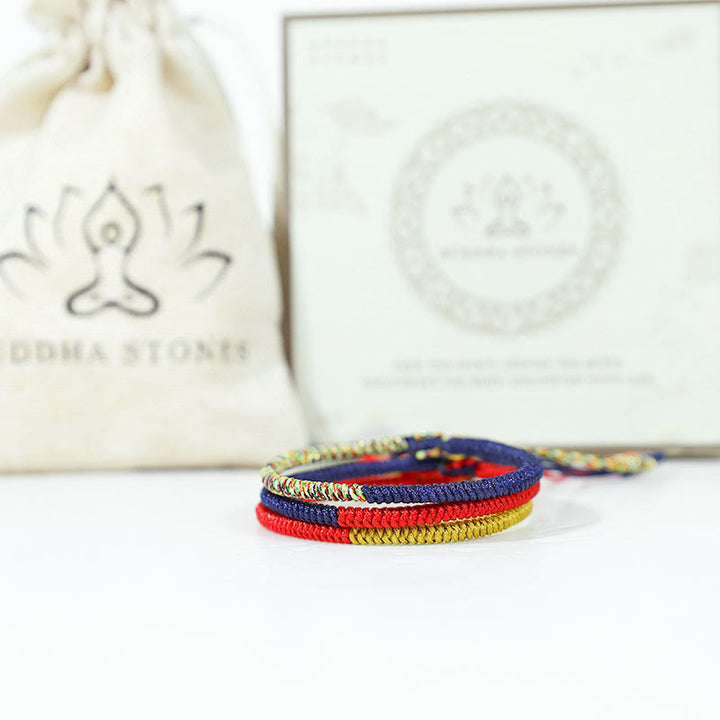 Pulsera de hilo de dos colores trenzada con protección de la fe, nudo King Kong multicolor hecho a mano con Buddha Stones del Tíbet