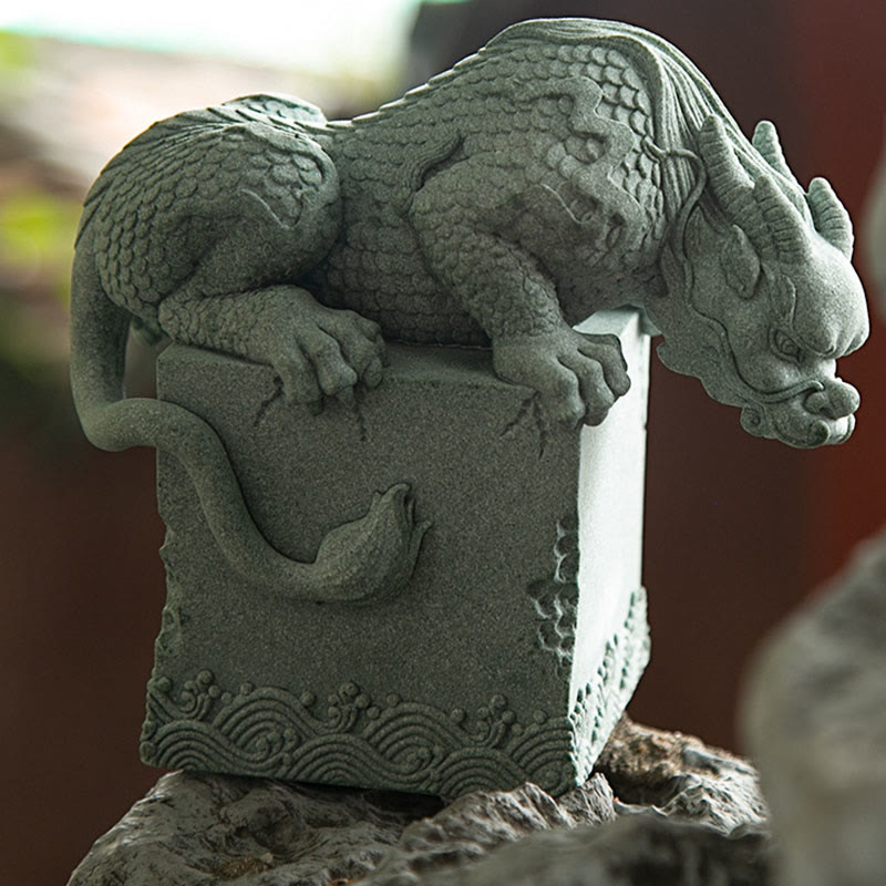 Buddha Stones Feng Shui, dragón sentado de pie, éxito, suerte, decoración del hogar