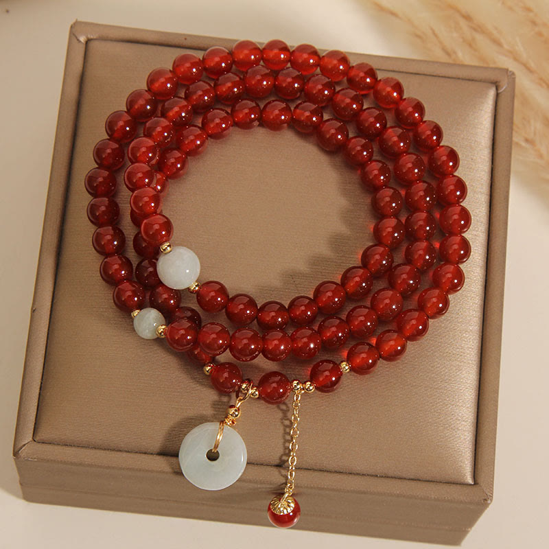 Pulsera de triple envoltura con hebilla de la paz, jade, ágata roja natural, Buddha Stones