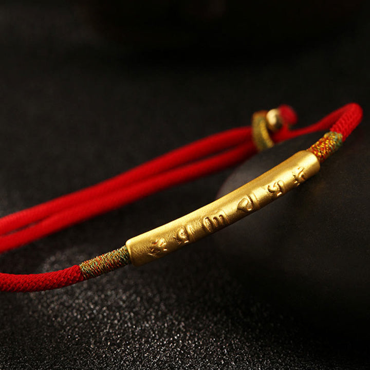 Pulsera de hilo rojo de la suerte Mani Mantra hecha a mano budista tibetana con Buddha Stones