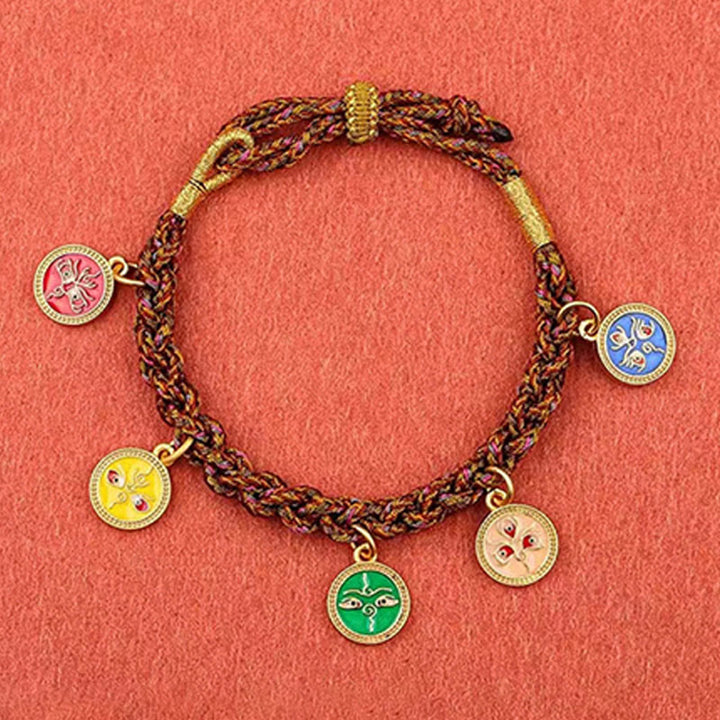 Pulsera de cuerda trenzada de la suerte Thangka de los cinco dioses tibetanos de la riqueza