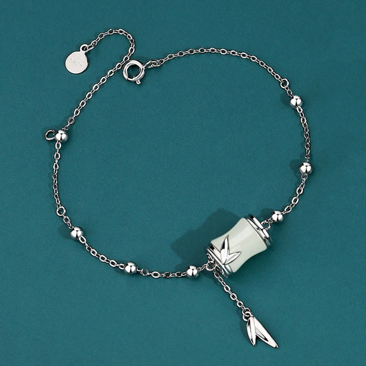 Buddha Stones de plata de ley 925, oro de 22 quilates, Jade blanco hetiano, hoja de bambú, collar de la suerte, pulsera con colgante