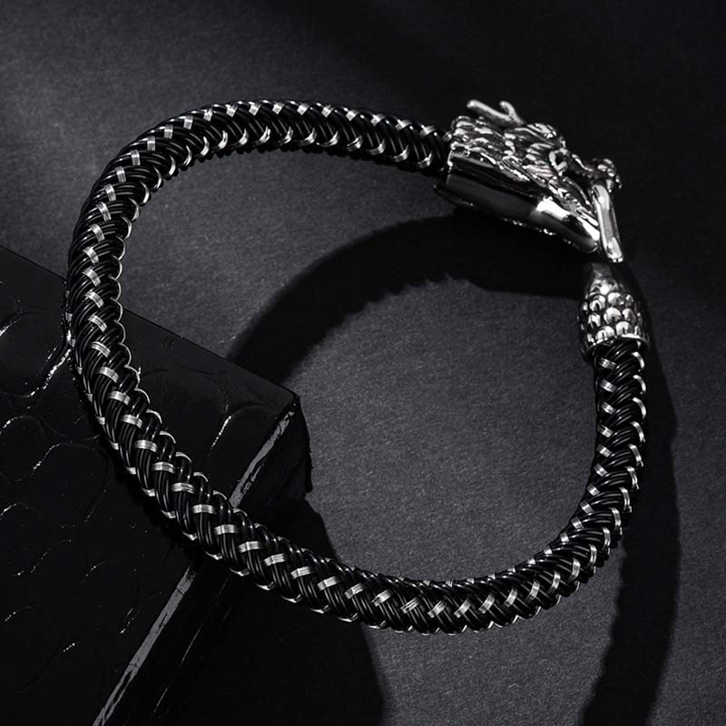 Pulsera de la suerte con protección de acero titanio y dragón de Buddha Stones - image 5