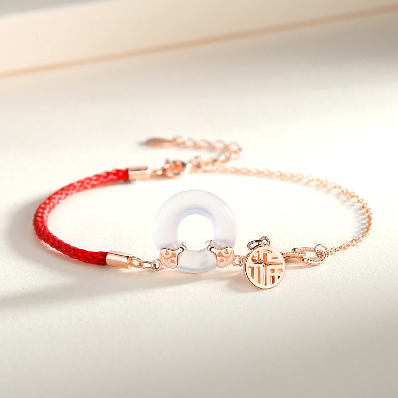 Pulsera de armonía con carácter Fu de calcedonia y hebilla de la paz de plata de ley 925 con Buddha Stones