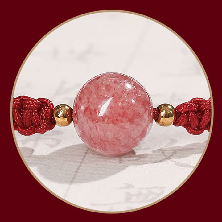 Pulsera tobillera con Buddha Stones, cristal de cuarzo, fresa Natural, amor, hilo rojo