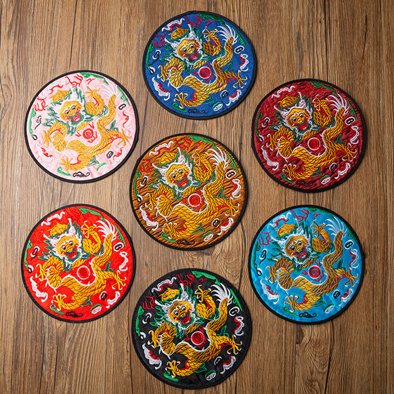 Tapete para taza de Bordado de dragón con Buddha Stones, posavasos para taza de té, tapete para té de Kung Fu