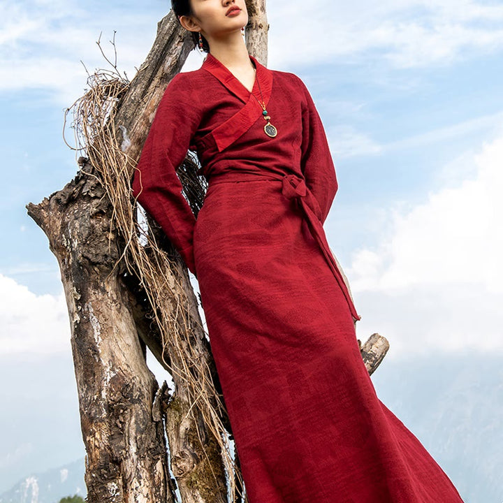 Vestido tibetano con Buddha Stones, vestido largo de Lhasa, vestido largo, ropa de mujer