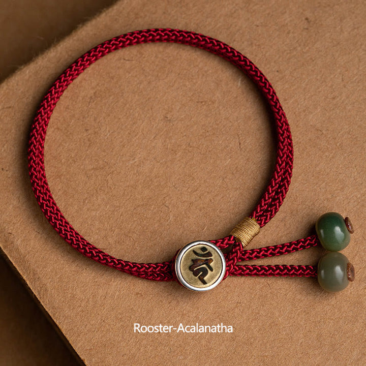 Pulsera de hilo rojo trenzado con Buddha Stones , Plata de Ley 925, hecha a mano, zodíaco chino, Buda natal, cian, Bodhi, protección de semillas - Gallo-Acalanatha (circunferencia de la muñeca 14-18 cm) - image 9