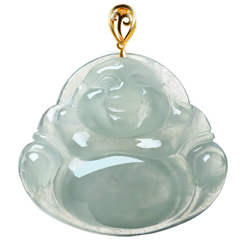 Colgante de collar de abundancia de oro de 18 quilates con jade natural de Buda sonriente - image 8
