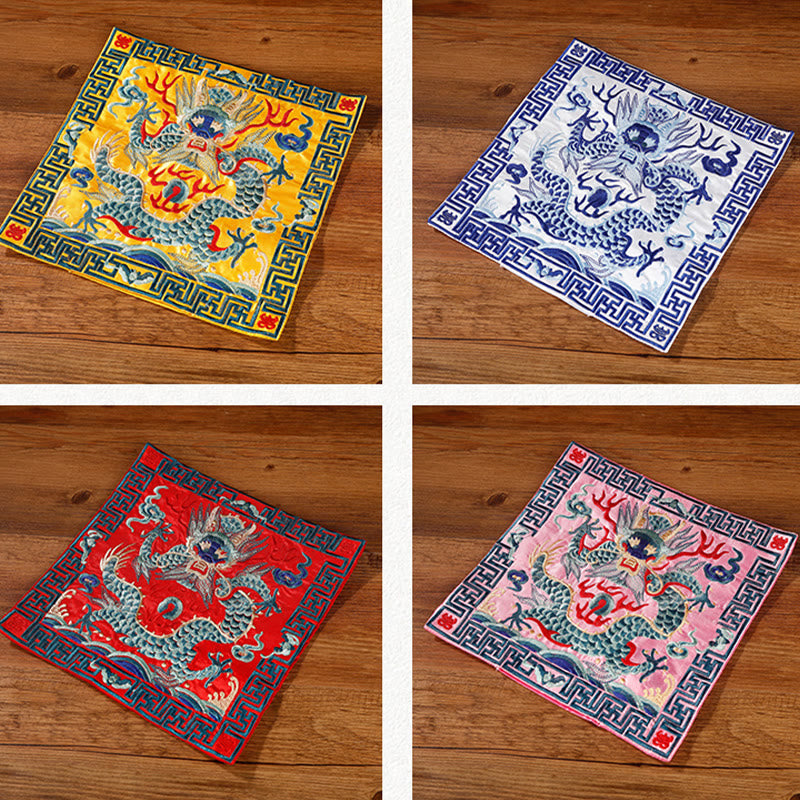 Tapete para tazas bordado con Buddha Stones, grulla, dragón Fénix, Kirin, posavasos para tazas de té, tapete para té cuadrado Kung Fu