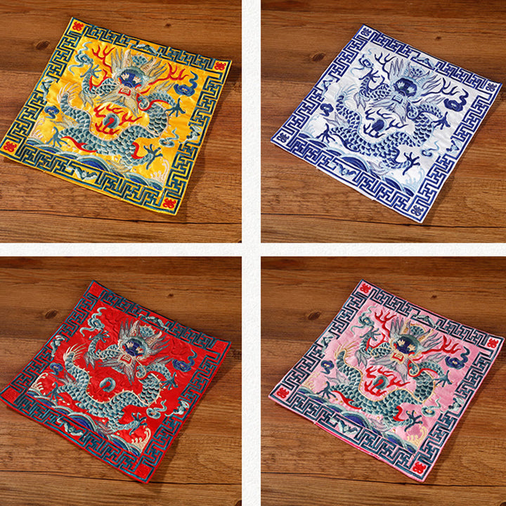 Tapete para tazas bordado con Buddha Stones, grulla, dragón Fénix, Kirin, posavasos para tazas de té, tapete para té cuadrado Kung Fu