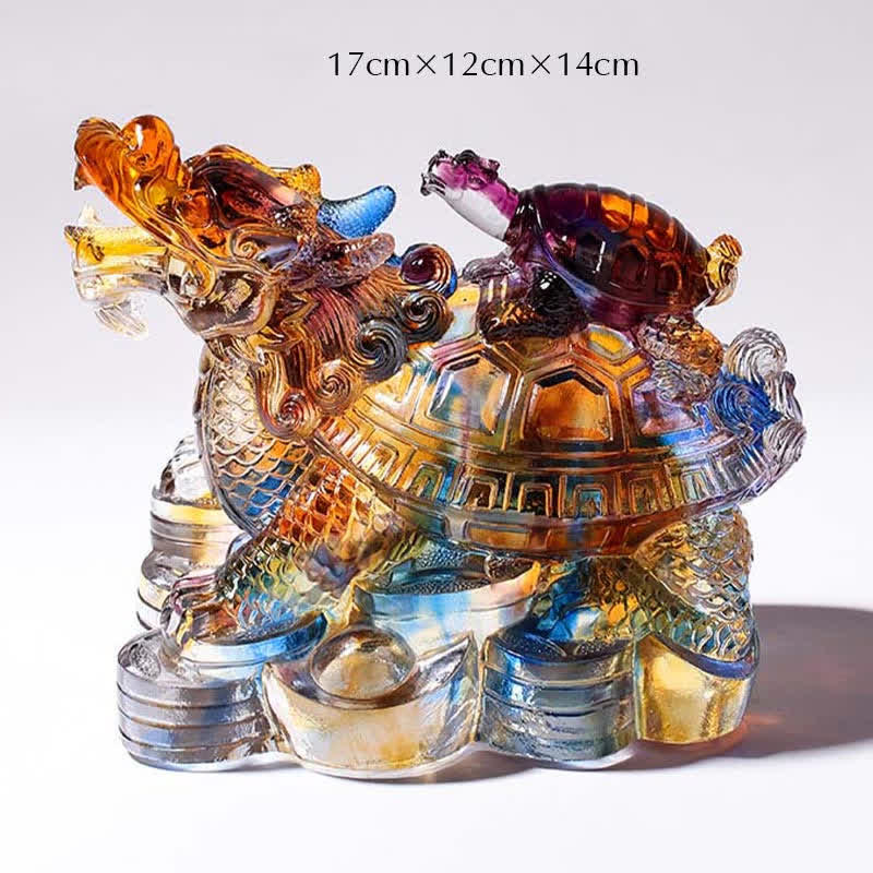 Feng Shui Dragon Turtles hecho a mano Liuli Crystal Art Piece Protección Decoración de la Oficina del Hogar