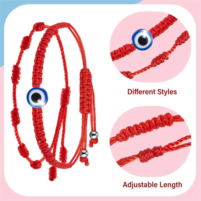 Buddha Stones 4 piezas pulsera de protección de hilo rojo de siete nudos contra el mal de ojo