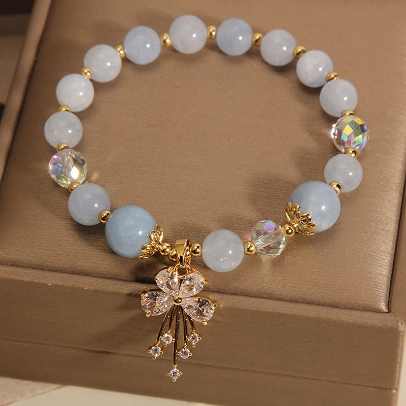 Pulsera con dije de mariposa y circonita curativa con cristal rosa aguamarina y Buddha Stones