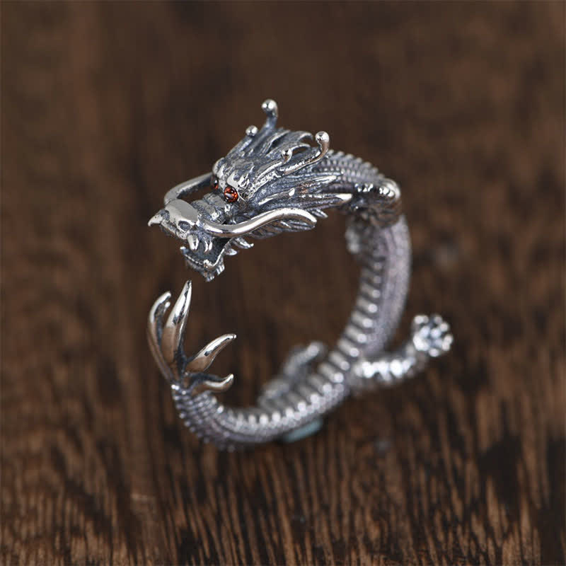 Anillo de protección de la suerte del dragón de plata de ley 925 - Dragón (Protección ♥ Éxito) - image 0