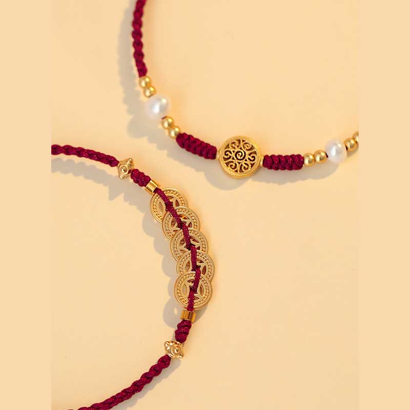 Pulsera trenzada de fuerza de la suerte del árbol de la fortuna de la moneda de cobre de las Buddha Stones