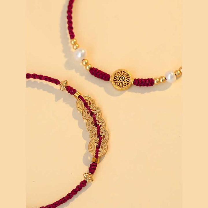 Pulsera trenzada de fuerza de la suerte del árbol de la fortuna de la moneda de cobre de las Buddha Stones