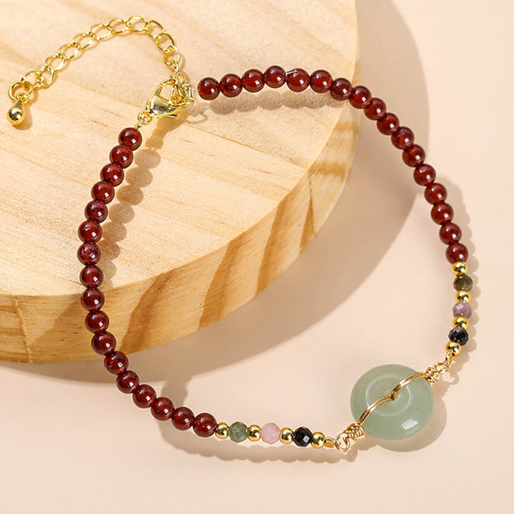 Pulsera tranquila con cuentas y hebilla de la paz, granate natural, Buddha Stones
