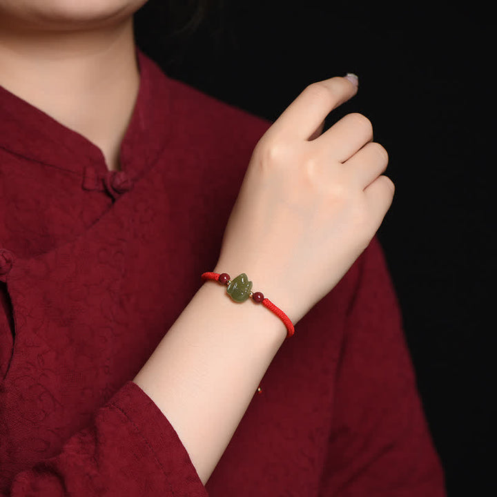 Año del Conejo Hetian Jade Bunny Cinabrio Con Cuentas Pulsera de Hilo de Abundancia
