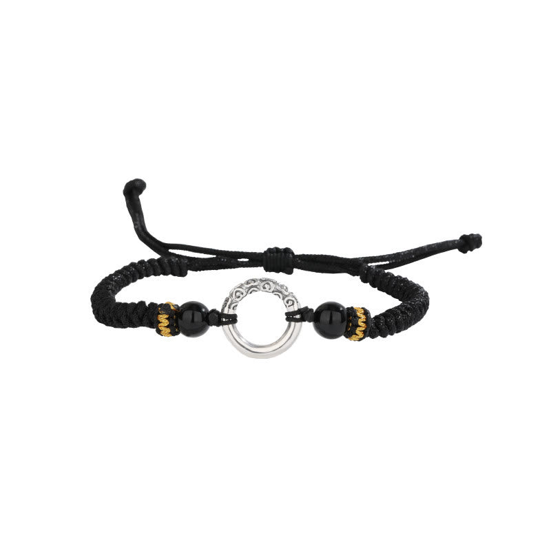 Pulsera trenzada de plata de ley 925 con Buddha Stones , hebilla de la paz, nubes propicias, fortuna