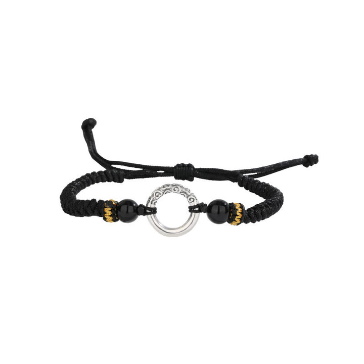 Pulsera trenzada de plata de ley 925 con Buddha Stones , hebilla de la paz, nubes propicias, fortuna