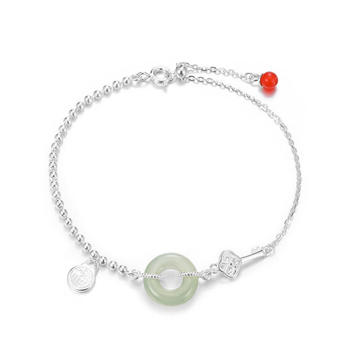 Pulsera de cadena de la suerte con hebilla de la paz de jade hetiano de plata de ley 925 con Buddha Stones