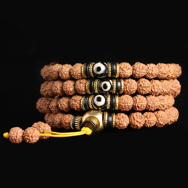 Buddha Stones 108 cuentas Mala Rudraksha Bodhi Semilla Dzi cuentas suerte pulsera de riqueza
