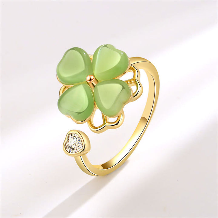 Anillo giratorio de amor con circonitas, trébol de cuatro hojas, ojo de gato, Buddha Stones