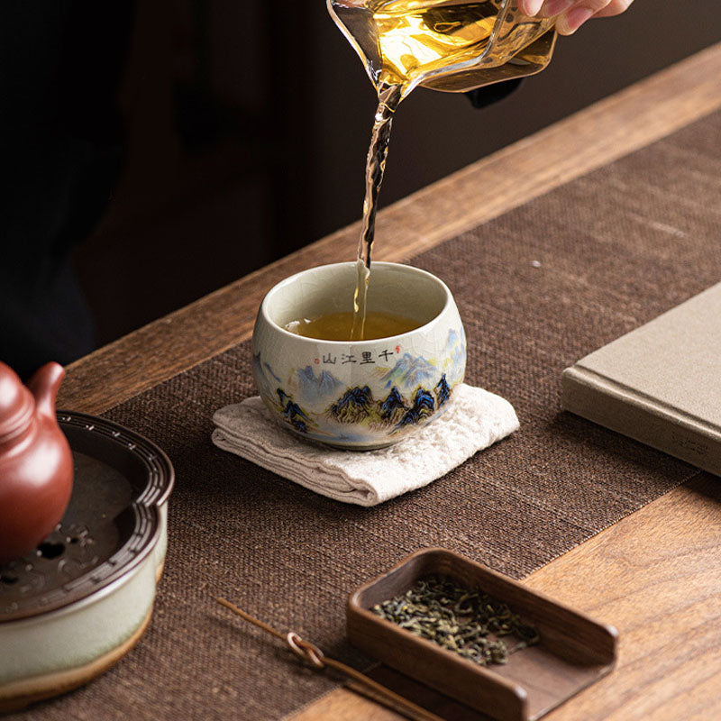 Buddha Stones Un panorama de ríos y montañas Taza de té de cerámica Taza de té Kung Fu 150 ml