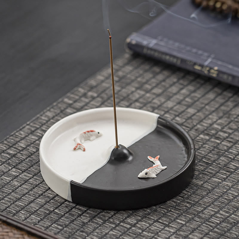 Quemador de incienso de cerámica con diseño de pez Koi, Buddha Stones, curación espiritual, decoración