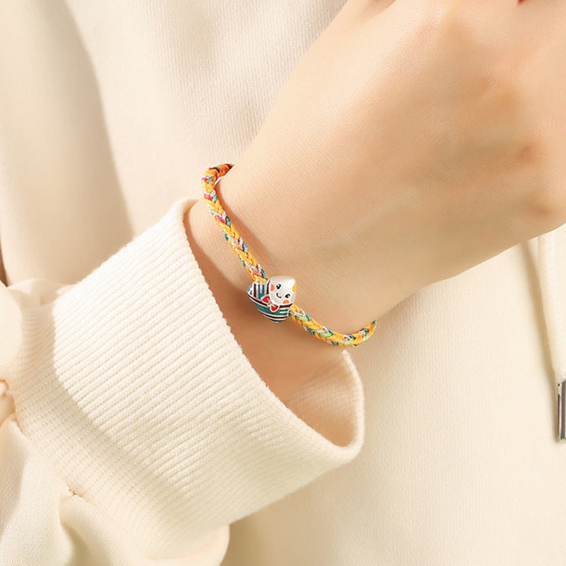 Pulsera de plata de ley 925 con Buddha Stones, dragón, barco, Festival, patrón Zongzi, suerte, hecha a mano, cuerda multicolor, niño y adulto