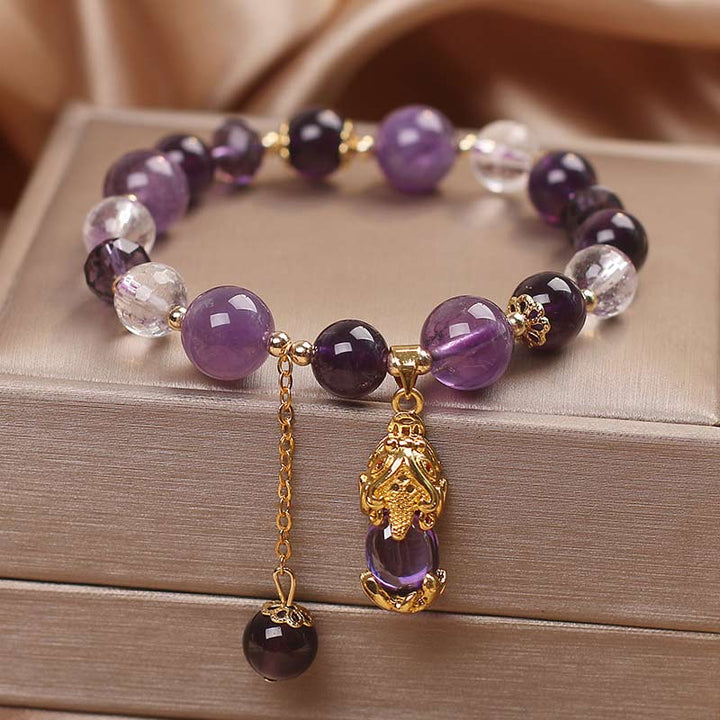 Pulsera curativa PiXiu de amatista natural con Buddha Stones