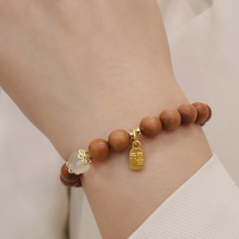 Pulsera de protección con dije de personaje Fu de ojo de gato de sándalo con Buddha Stones