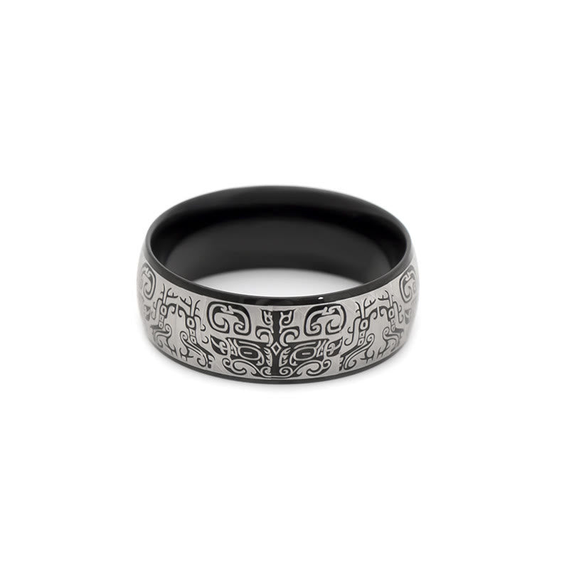 Anillo de acero de titanio con Buddha Stones, criatura mitológica afortunada, Taotie, riqueza