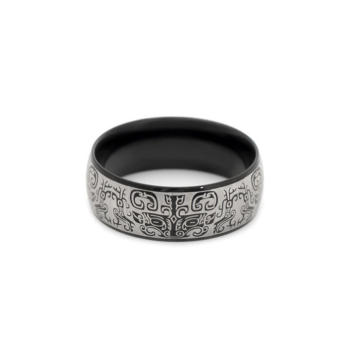 Anillo de acero de titanio con Buddha Stones, criatura mitológica afortunada, Taotie, riqueza