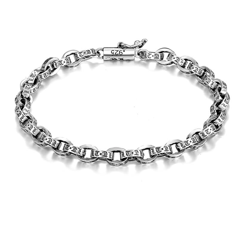 Pulsera de metal creativa con diseño tallado de Om Mani Padme Hum de plata de ley 925 con Buddha Stones